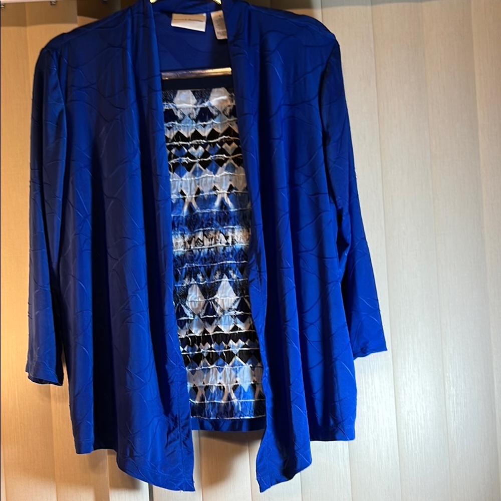 Alfred Dunner Blue Open-Front Cardigan Sweater